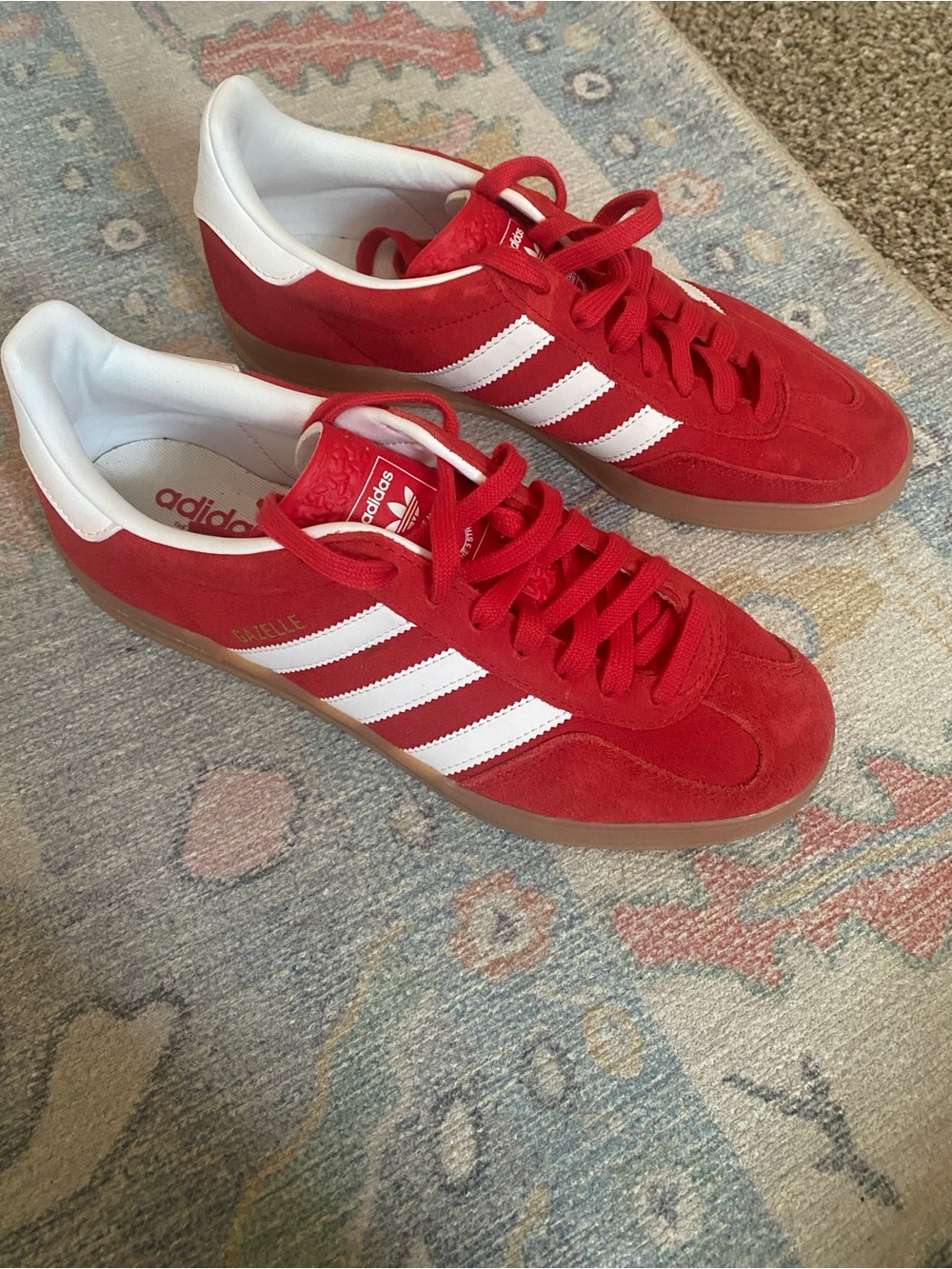Basically brand new! adidas Red Suede Sneakers with White Stripes